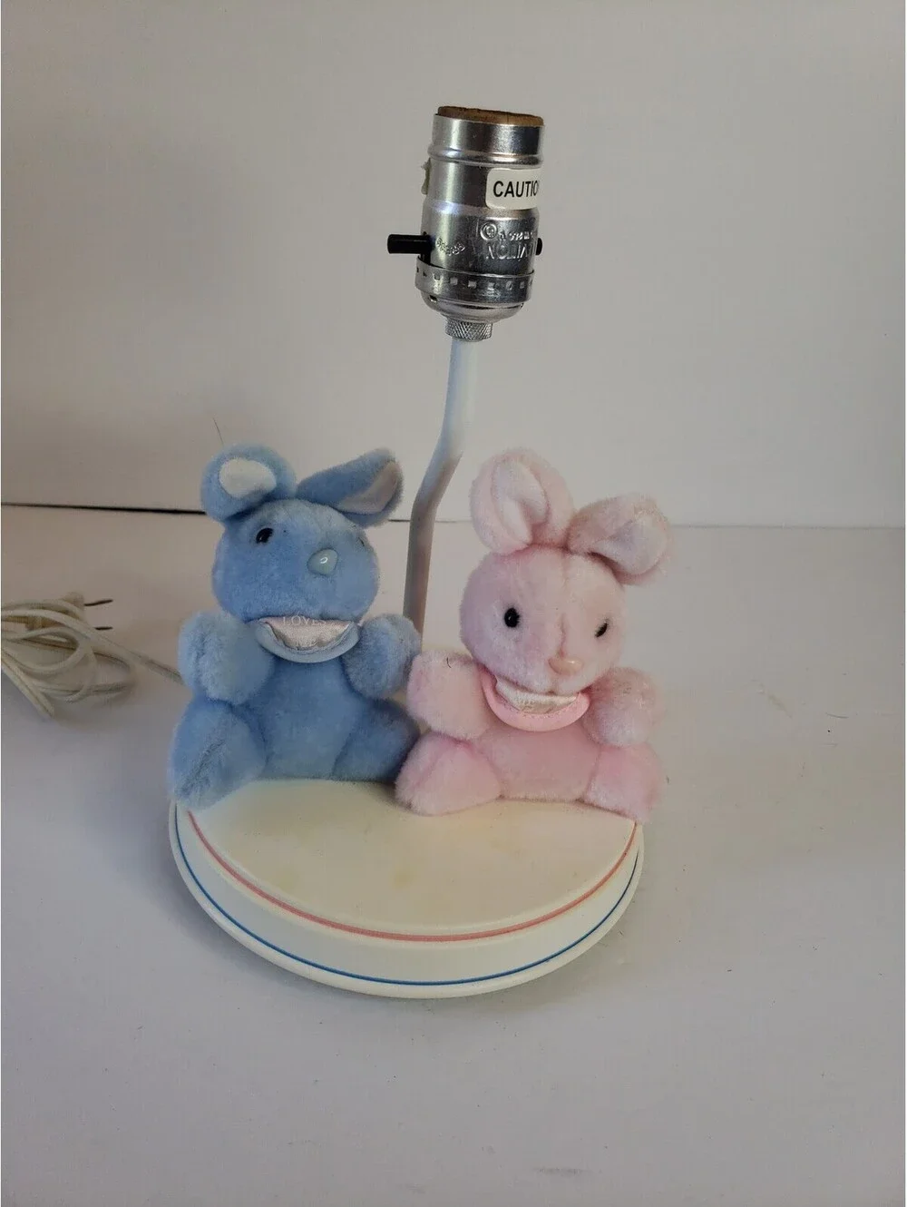 Dolly 1980s Vintage Pink & Blue Rabbit Plush Lamp